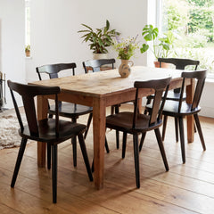 Dining Chairs, Set of 6, Black Solid Wood Frame