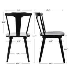 Dining Chairs, Set of 6, Black Solid Wood Frame