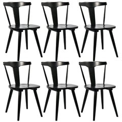 Dining Chairs, Set of 6, Black Solid Wood Frame