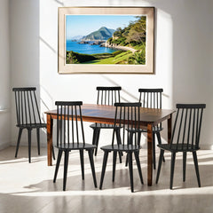 Dining Chairs, Set of 6, Black Solid Wood with Slat Back