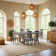 Dining Chairs, Set of 6, Black Solid Wood with Slat Back