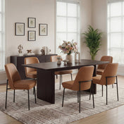 Dining Chairs, Set of 6, Brown Faux Leather with Black Metal Legs