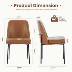 Dining Chairs, Set of 6, Brown Faux Leather with Black Metal Legs