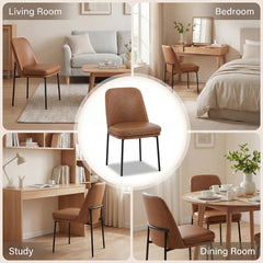 Dining Chairs, Set of 6, Brown Faux Leather with Black Metal Legs