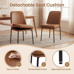 Dining Chairs, Set of 6, Brown Faux Leather with Black Metal Legs