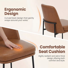 Dining Chairs, Set of 6, Brown Faux Leather with Black Metal Legs