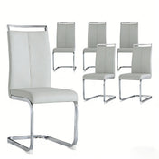 Dining Chairs, Set of 6, Light Gray Faux Leather with Metal Legs