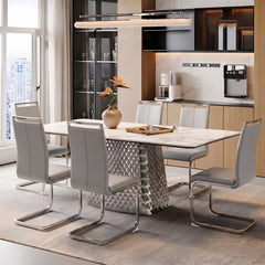 Dining Chairs, Set of 6, Light Gray Faux Leather with Metal Legs