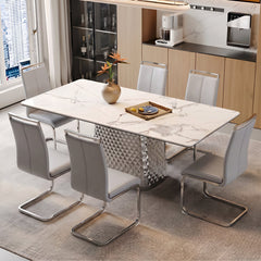 Dining Chairs, Set of 6, Light Gray Faux Leather with Metal Legs