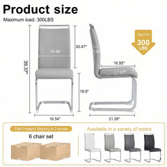 Dining Chairs, Set of 6, Light Gray Faux Leather with Metal Legs