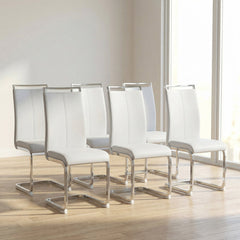 Dining Chairs, Set of 6, Light Gray Faux Leather with Metal Legs