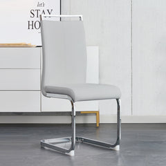 Dining Chairs, Set of 6, Light Gray Faux Leather with Metal Legs