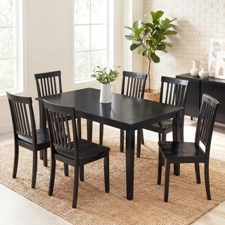 Dining Chairs, Set of 6, Solid Rubberwood Mission Back in Black