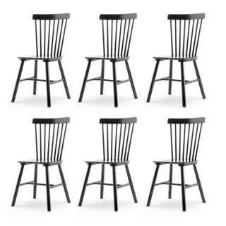 Dining Chairs, Set of 6, Solid Rubberwood with Slat Back