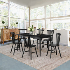 Dining Chairs, Set of 6, Solid Rubberwood with Slat Back