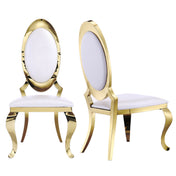 Dining Chairs, White Synthetic Leather, Gold Metal Frame and Legs