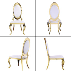 Dining Chairs, White Synthetic Leather, Gold Metal Frame and Legs