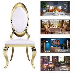 Dining Chairs, White Synthetic Leather, Gold Metal Frame and Legs