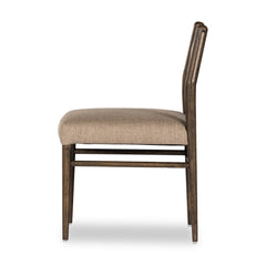 Dining Side Chair, Fawn Polyester Blend, Solid Oak Legs, Warm Oak Finish