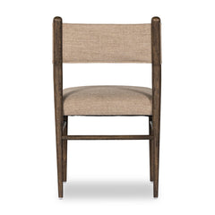 Dining Side Chair, Fawn Polyester Blend, Solid Oak Legs, Warm Oak Finish
