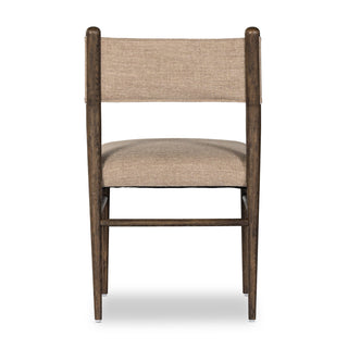 Dining Side Chair, Fawn Polyester Blend, Solid Oak Legs, Warm Oak Finish