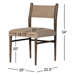 Dining Side Chair, Fawn Polyester Blend, Solid Oak Legs, Warm Oak Finish