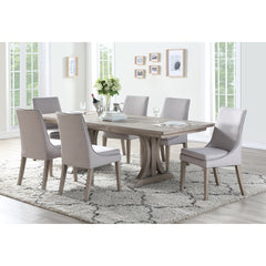 Dining Side Chair, Wood Frame, Gray Polyester Blend Upholstery, Gray Oak Finish