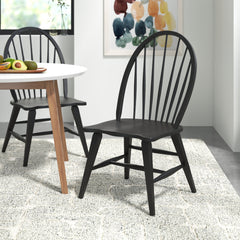 Dining Side Chairs, Set of 2, Black Wood with Spindle Back