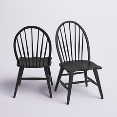 Dining Side Chairs, Set of 2, Black Wood with Spindle Back