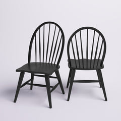 Dining Side Chairs, Set of 2, Black Wood with Spindle Back