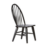 Dining Side Chairs, Set of 2, Black Wood with Spindle Back