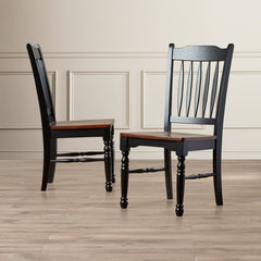 Dining Side Chairs, Set of 2, Solid Rubberwood in Black and Oak