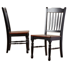 Dining Side Chairs, Set of 2, Solid Rubberwood in Black and Oak