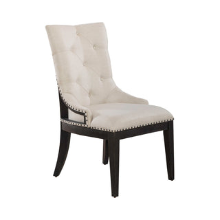 Dining Side Chairs, Set of 2, Tufted Linen with Black Legs