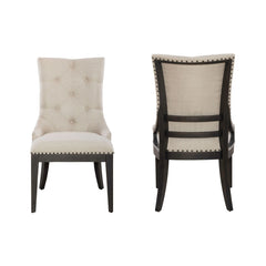 Dining Side Chairs, Set of 2, Tufted Linen with Black Legs