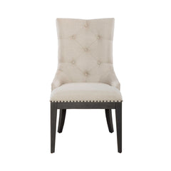 Dining Side Chairs, Set of 2, Tufted Linen with Black Legs