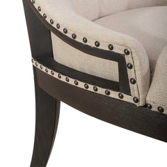 Dining Side Chairs, Set of 2, Tufted Linen with Black Legs