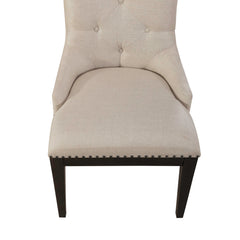 Dining Side Chairs, Set of 2, Tufted Linen with Black Legs