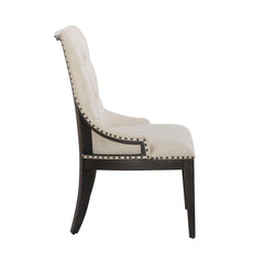 Dining Side Chairs, Set of 2, Tufted Linen with Black Legs