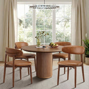 Dining Side Chairs, Set of 4, Brown Faux Leather with Solid Wood Legs