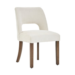 Dining Side Chairs, Set of 4, Chenille White with Brown Wood Legs