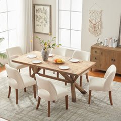Dining Side Chairs, Set of 4, Chenille White with Brown Wood Legs