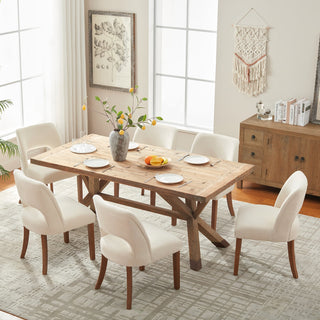 Dining Side Chairs, Set of 4, Chenille White with Brown Wood Legs