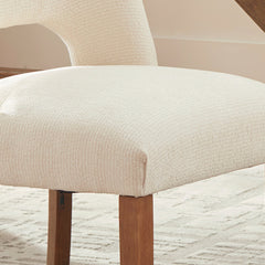 Dining Side Chairs, Set of 4, Chenille White with Brown Wood Legs