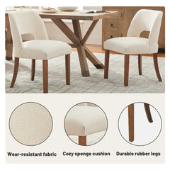 Dining Side Chairs, Set of 4, Chenille White with Brown Wood Legs