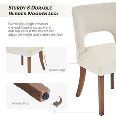 Dining Side Chairs, Set of 4, Chenille White with Brown Wood Legs