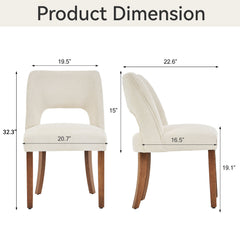 Dining Side Chairs, Set of 4, Chenille White with Brown Wood Legs