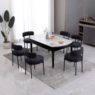 Dining Side Chairs, Set of 6, Black Boucle with Black Metal Legs