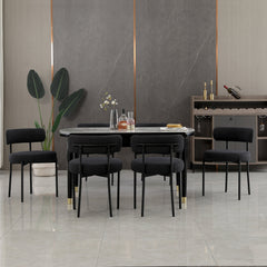 Dining Side Chairs, Set of 6, Black Boucle with Black Metal Legs