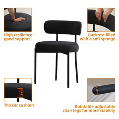 Dining Side Chairs, Set of 6, Black Boucle with Black Metal Legs